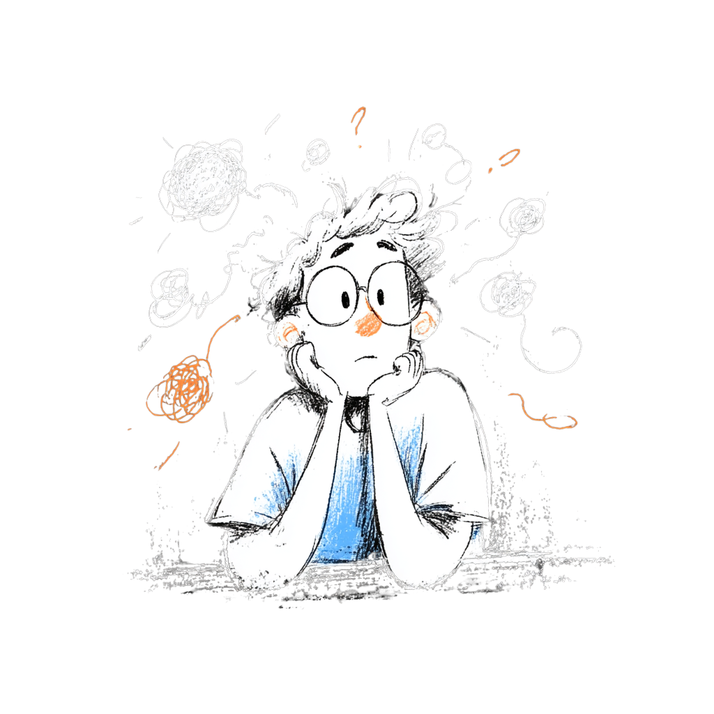 Person with ideas and light bulbs